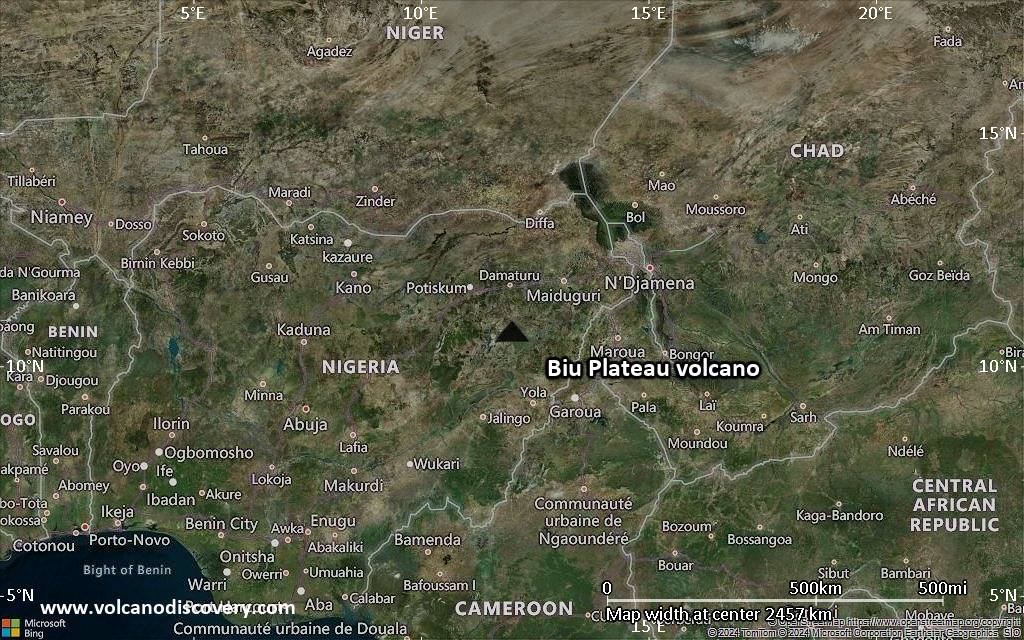 Satellite/aerial-type map of Biu Plateau volcano (region scale medium)