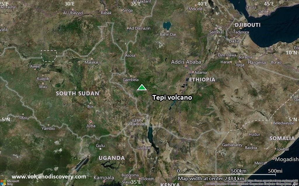 Satellite/aerial-type map of Tepi volcano (region scale medium)