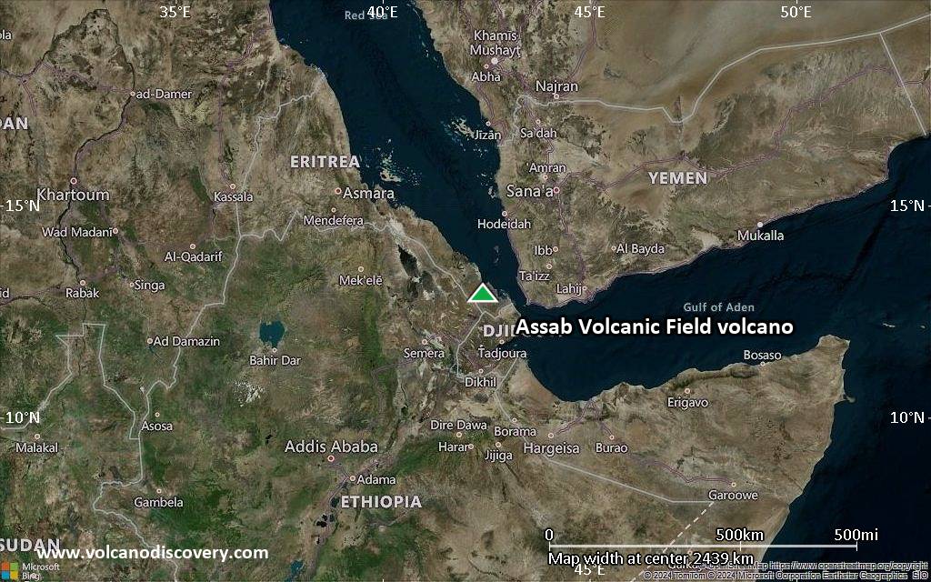 Satellite/aerial-type map of Assab Volcanic Field volcano (region scale medium)