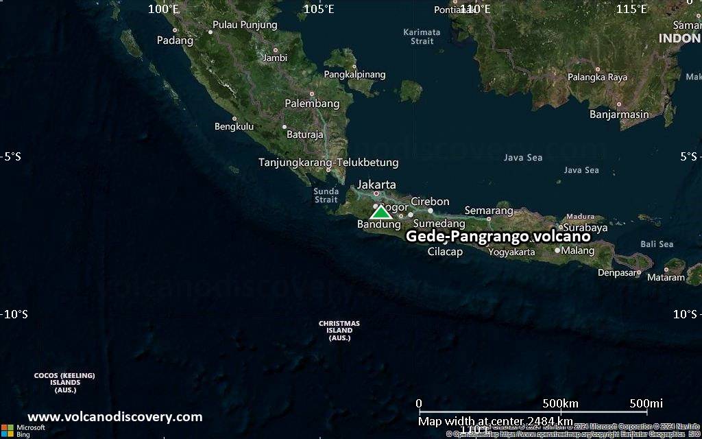 Satellite/aerial-type map of Gede-Pangrango volcano (region scale medium)