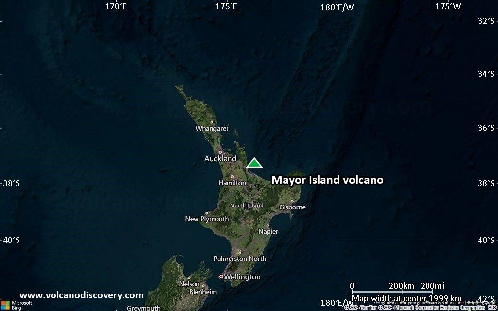 Satellite/aerial-type map of Mayor Island volcano (region scale medium)