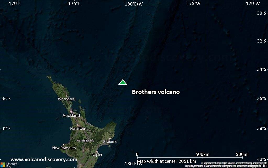 Satellite/aerial-type map of Brothers volcano (region scale medium)