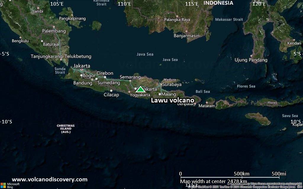Satellite/aerial-type map of Lawu volcano (region scale medium)