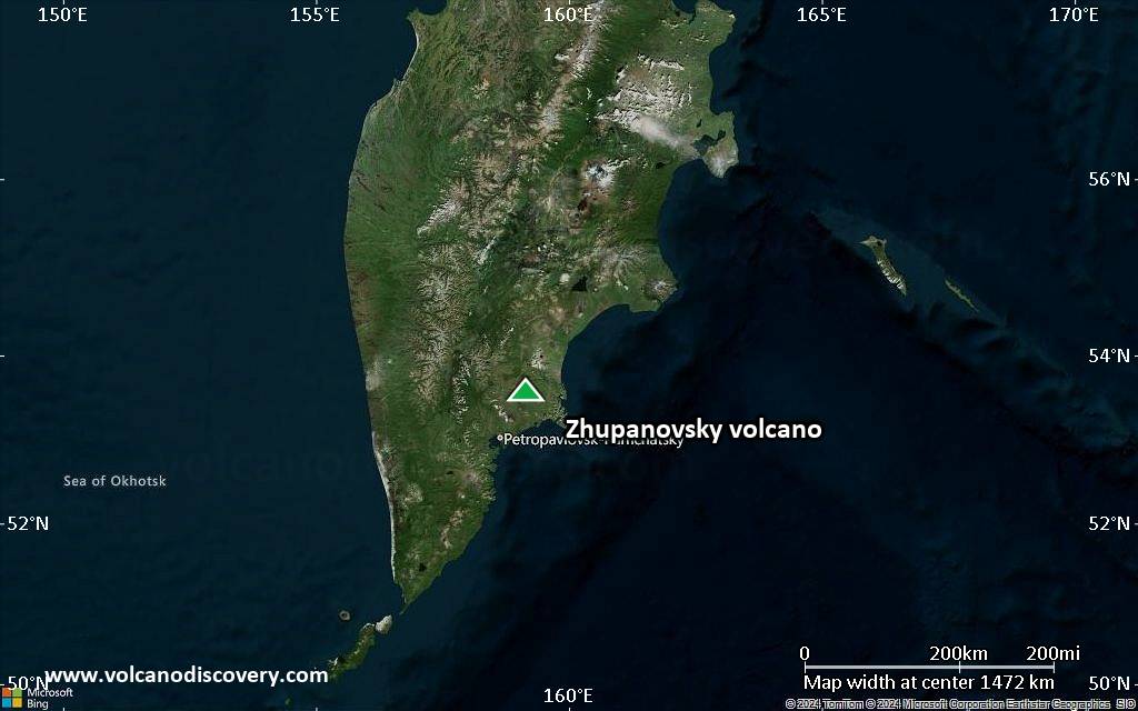 Satellite/aerial-type map of Zhupanovsky volcano (region scale medium)