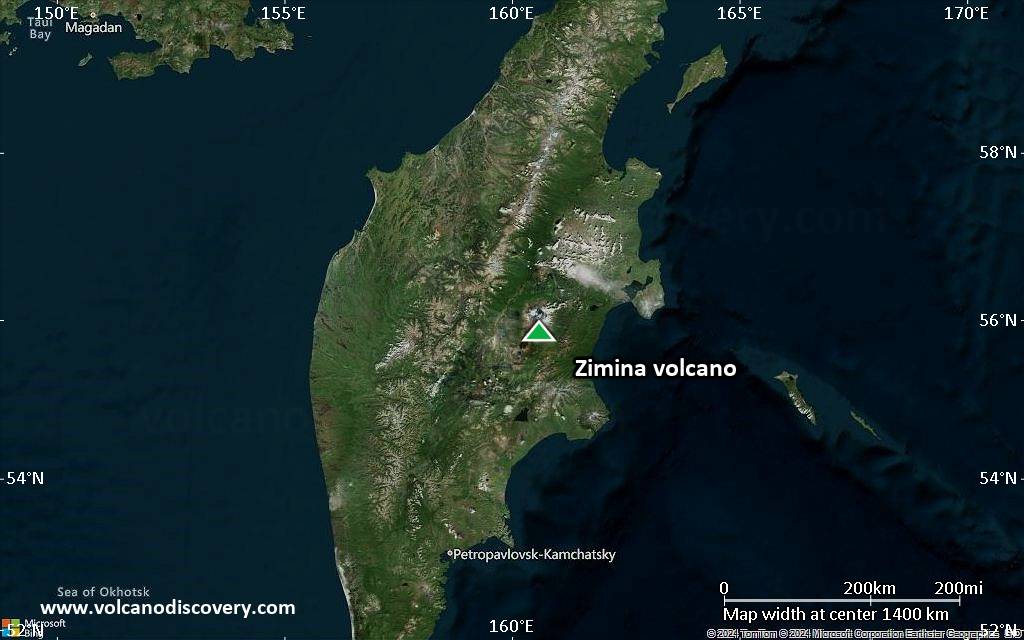 Satellite/aerial-type map of Zimina volcano (region scale medium)