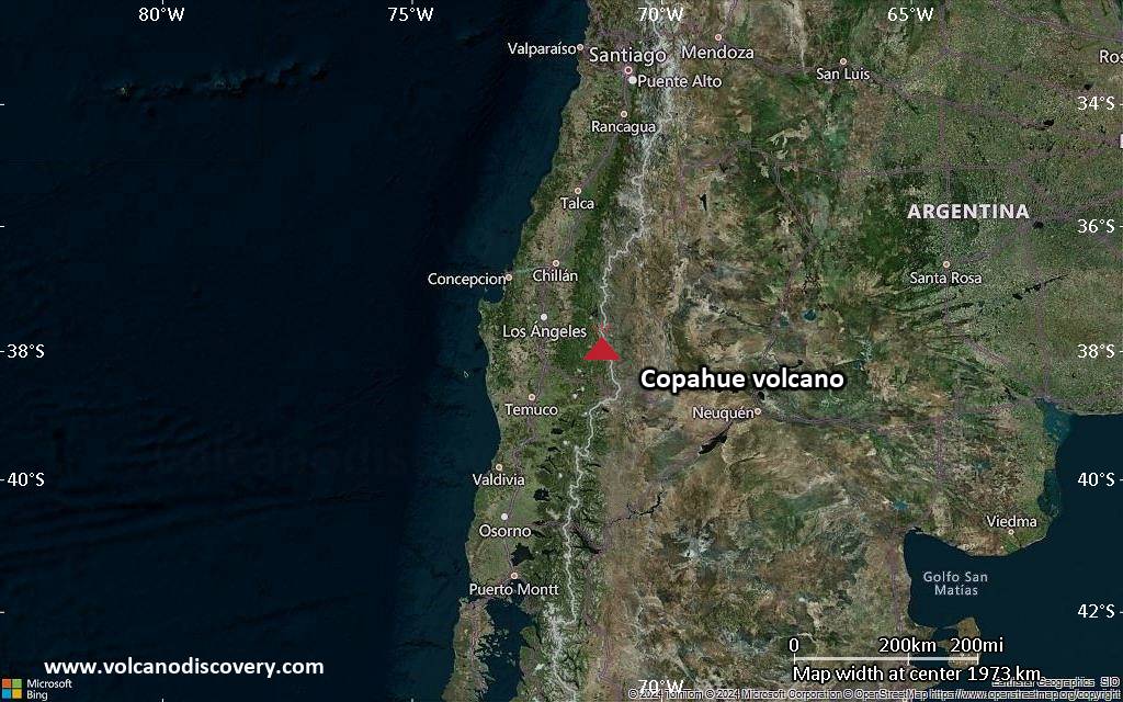 Satellite/aerial-type map of Copahue volcano (region scale medium)