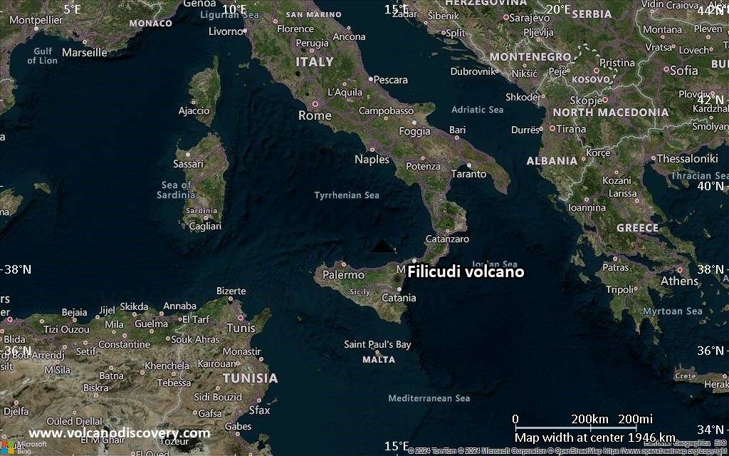 Satellite/aerial-type map of Filicudi volcano (region scale medium)