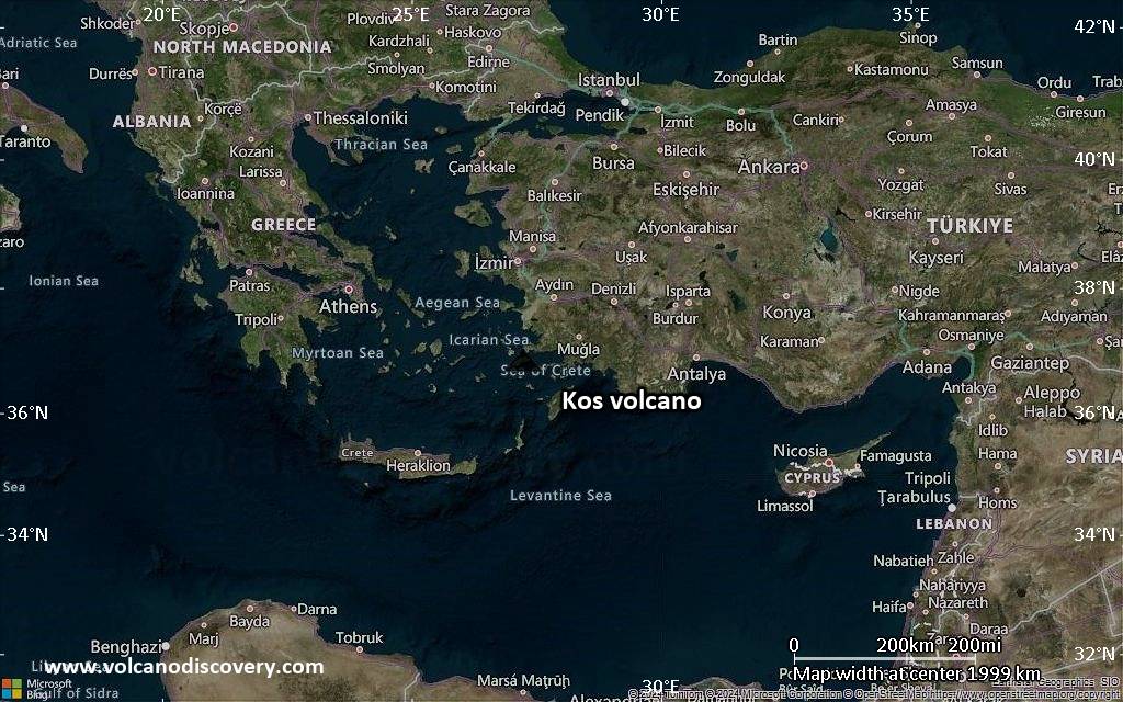 Satellite/aerial-type map of Kos volcano (region scale medium)
