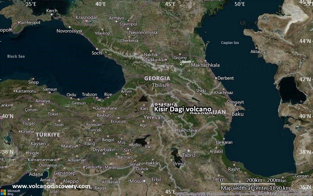 Satellite/aerial-type map of Kisir Dagi volcano (region scale medium)