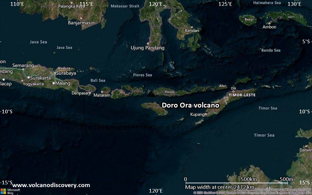 Satellite/aerial-type map of Doro Ora volcano (region scale medium)