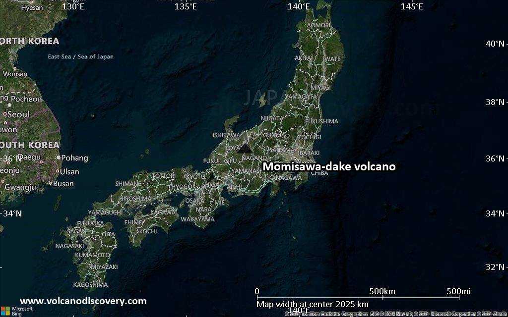Satellite/aerial-type map of Momisawa-dake volcano (region scale medium)