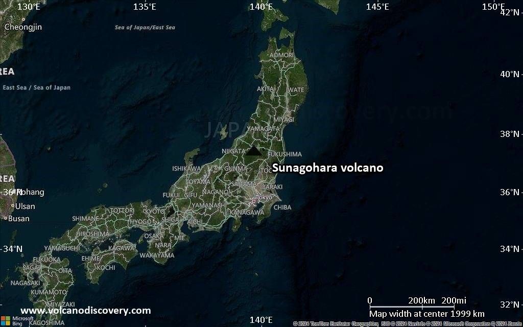 Satellite/aerial-type map of Sunagohara volcano (region scale medium)