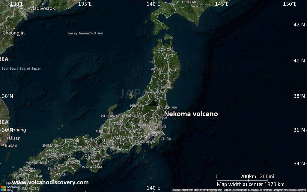 Satellite/aerial-type map of Nekoma volcano (region scale medium)