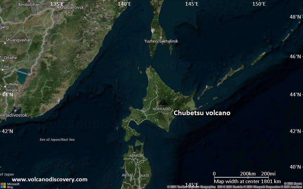 Satellite/aerial-type map of Chubetsu volcano (region scale medium)