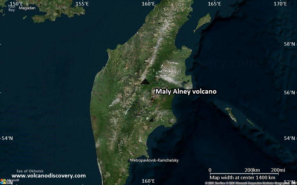 Satellite/aerial-type map of Maly Alney volcano (region scale medium)