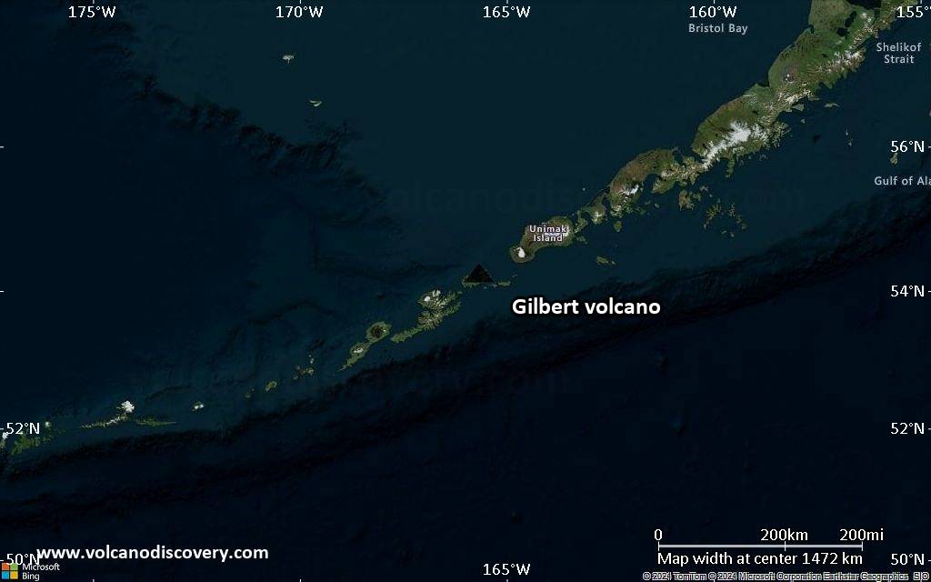 Satellite/aerial-type map of Gilbert volcano (region scale medium)