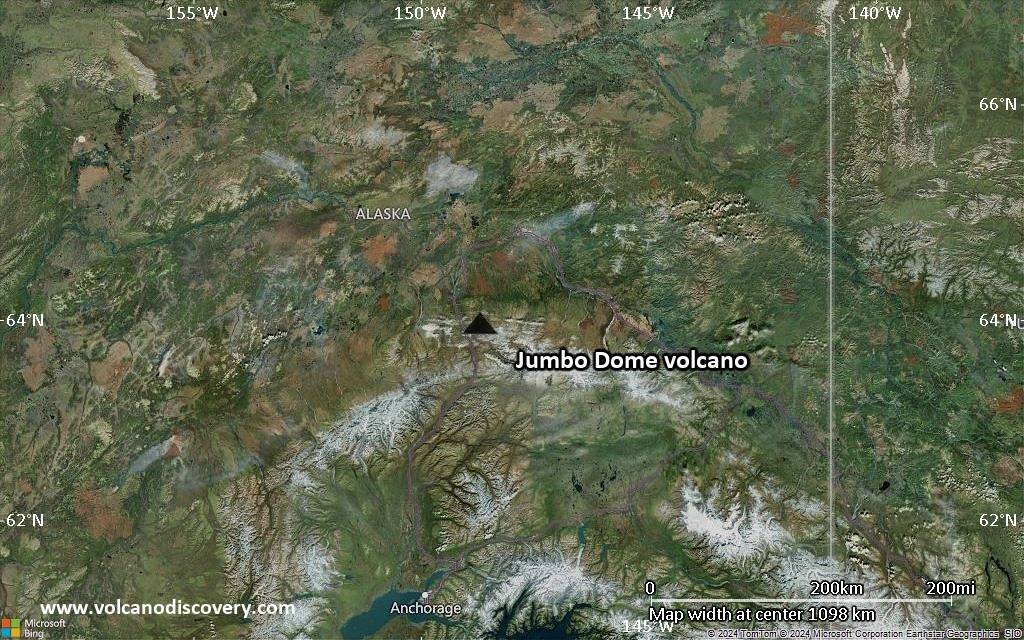 Satellite/aerial-type map of Jumbo Dome volcano (region scale medium)