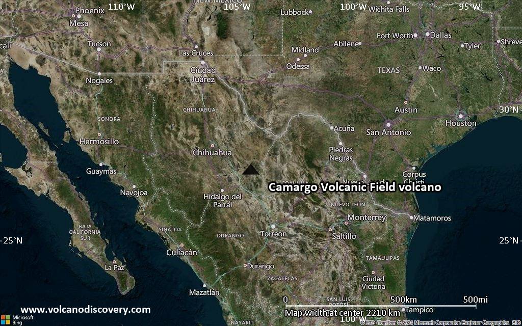 Satellite/aerial-type map of Camargo Volcanic Field volcano (region scale medium)
