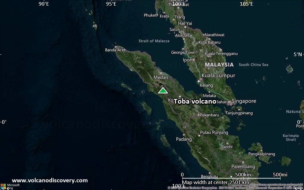 Satellite/aerial-type map of Toba volcano (region scale medium)