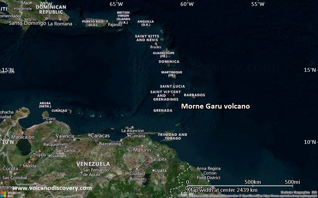 Satellite/aerial-type map of Morne Garu volcano (region scale medium)