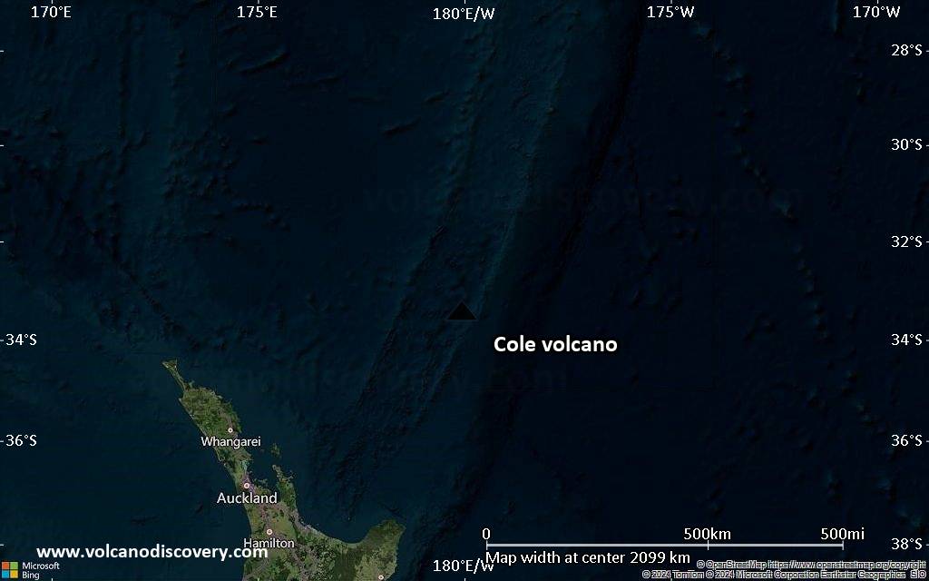 Satellite/aerial-type map of Cole volcano (region scale medium)