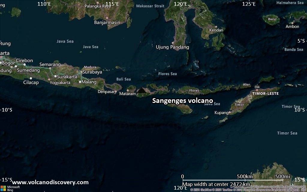 Satellite/aerial-type map of Sangenges volcano (region scale medium)