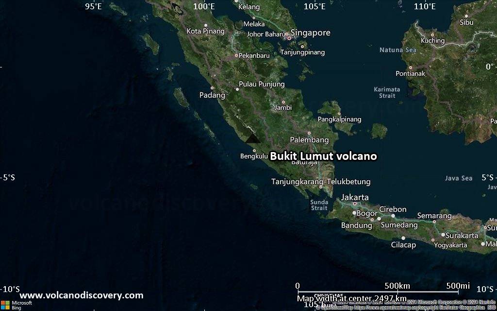 Satellite/aerial-type map of Bukit Lumut volcano (region scale medium)