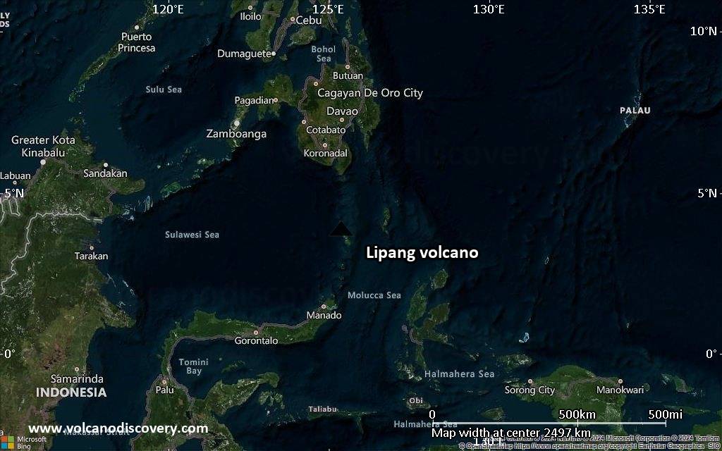Satellite/aerial-type map of Lipang volcano (region scale medium)
