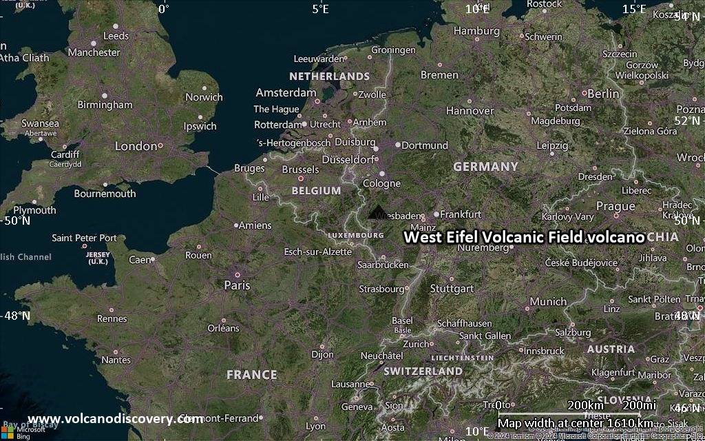 Satellite/aerial-type map of West Eifel Volcanic Field volcano (region scale medium)