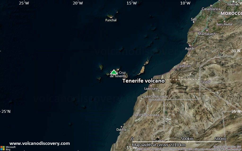 Satellite/aerial-type map of Tenerife volcano (region scale medium)