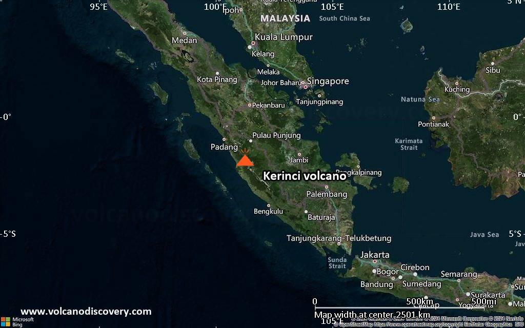 Satellite/aerial-type map of Kerinci volcano (region scale medium)
