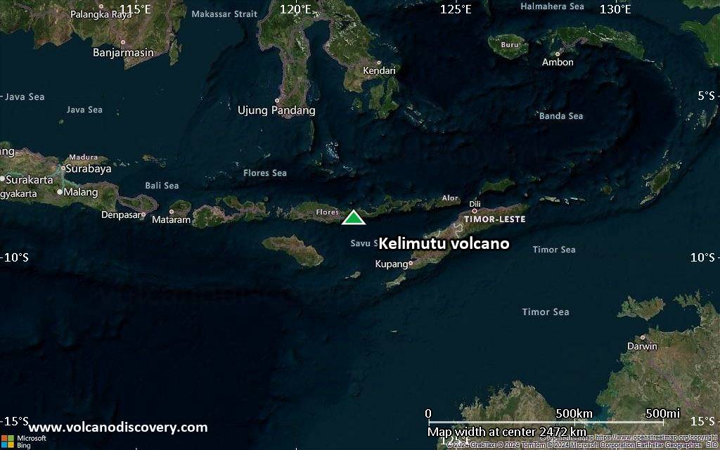 Satellite/aerial-type map of Kelimutu volcano (region scale medium)