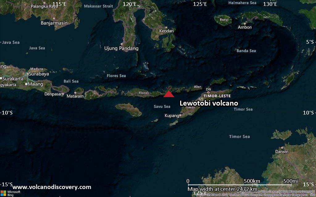 Satellite/aerial-type map of Lewotobi volcano (region scale medium)