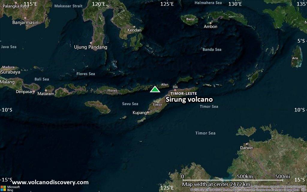 Satellite/aerial-type map of Sirung volcano (region scale medium)