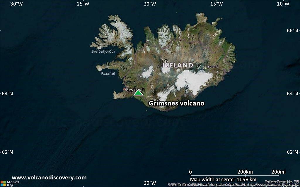 Satellite/aerial-type map of Grímsnes volcano (region scale medium)
