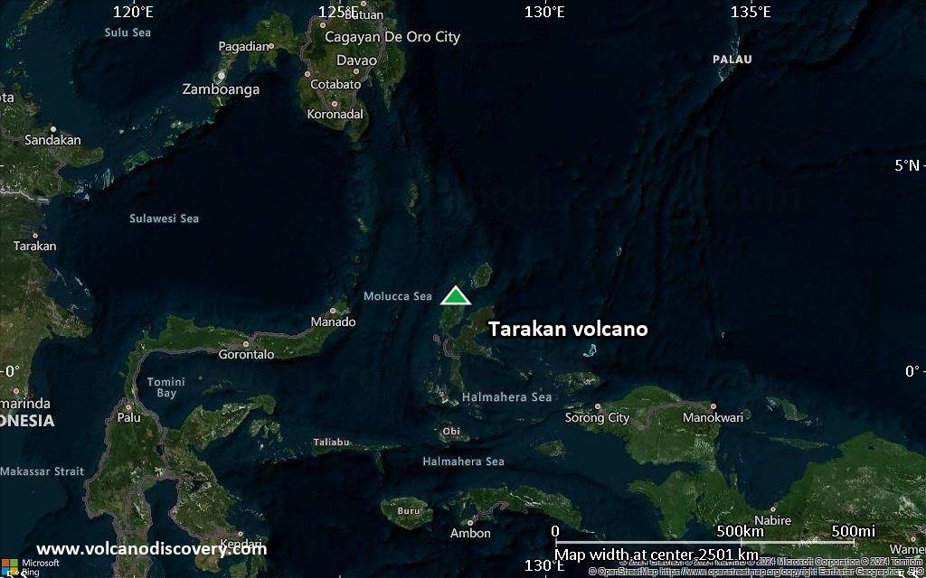 Satellite/aerial-type map of Tarakan volcano (region scale medium)