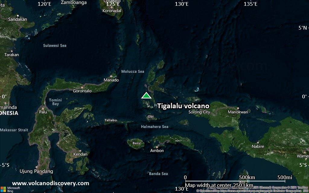 Satellite/aerial-type map of Tigalalu volcano (region scale medium)