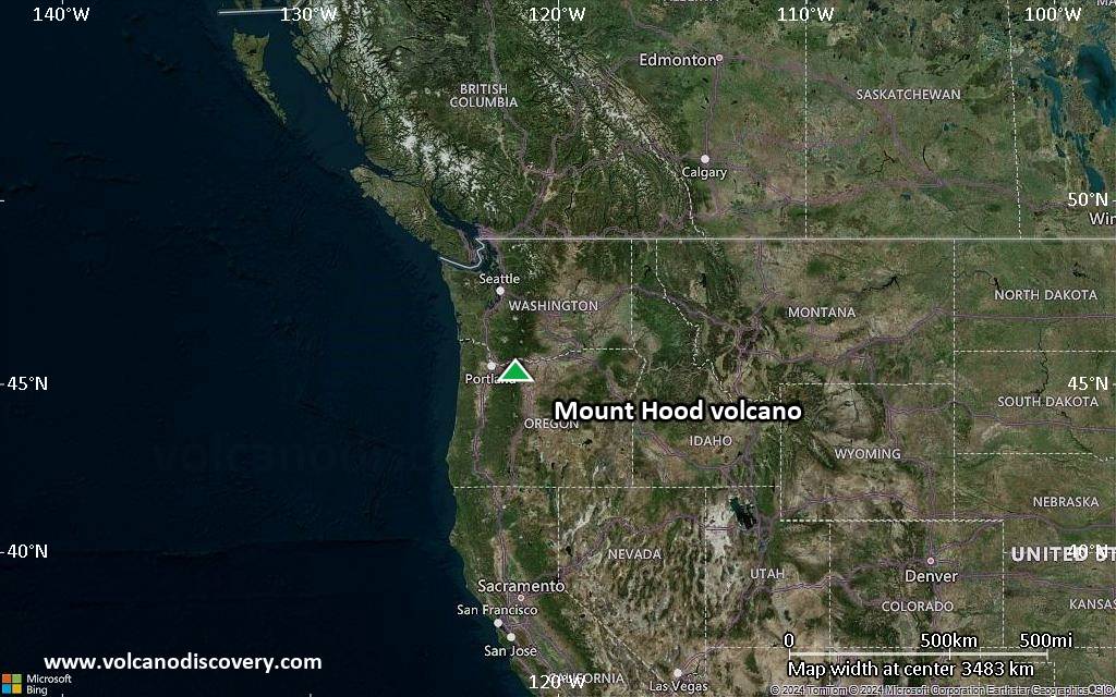 Satellite/aerial-type map of Mount Hood volcano (region scale large)