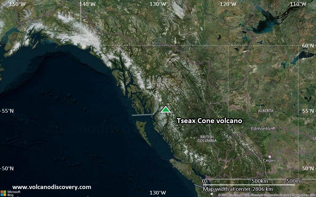 Satellite/aerial-type map of Tseax Cone volcano (region scale large)