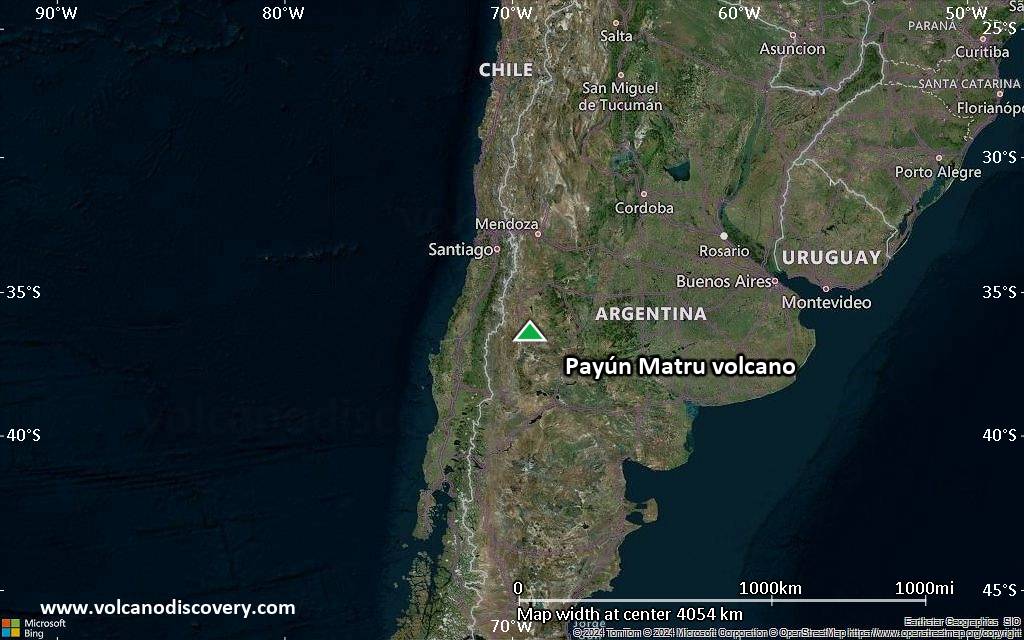 Satellite/aerial-type map of Payún Matru volcano (region scale large)