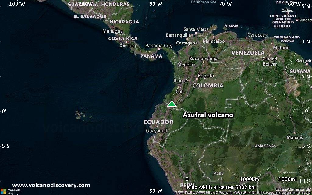 Satellite/aerial-type map of Azufral volcano (region scale large)