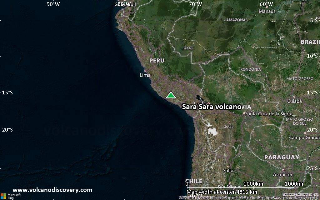 Satellite/aerial-type map of Sara Sara volcano (region scale large)