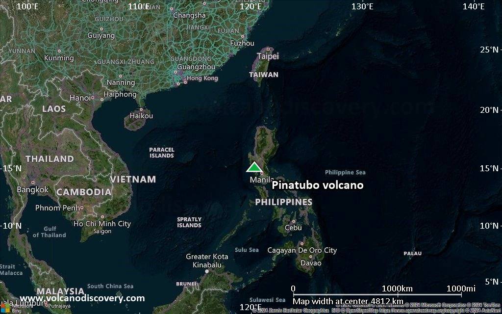 Satellite/aerial-type map of Pinatubo volcano (region scale large)