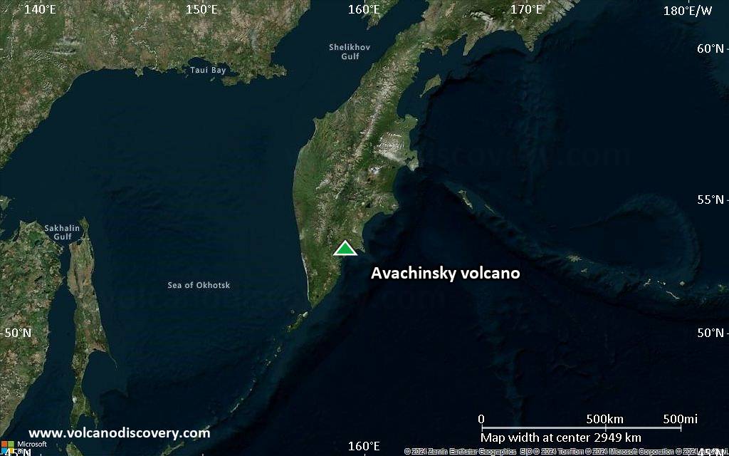 Satellite/aerial-type map of Avachinsky volcano (region scale large)