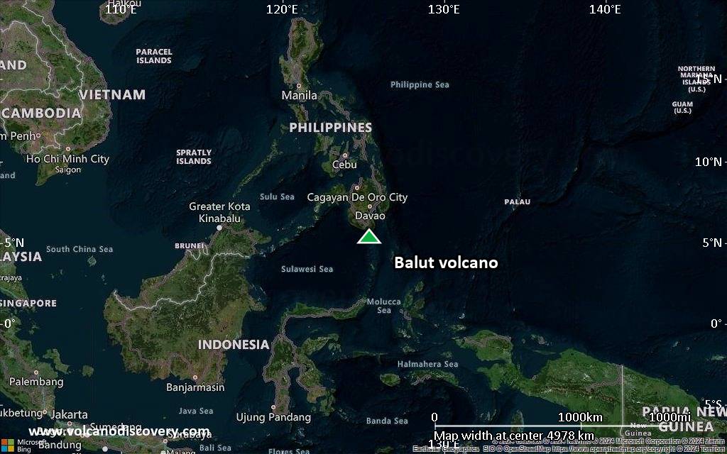 Satellite/aerial-type map of Balut volcano (region scale large)