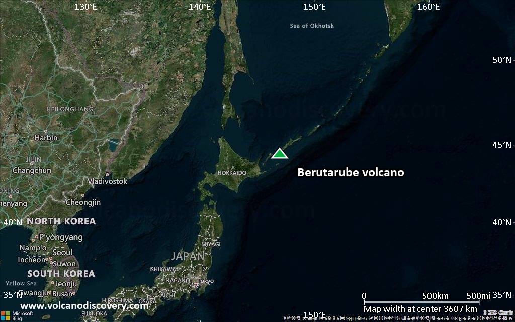 Satellite/aerial-type map of Berutarube volcano (region scale large)