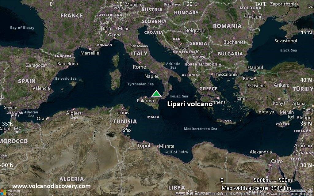 Satellite/aerial-type map of Lipari volcano (region scale large)