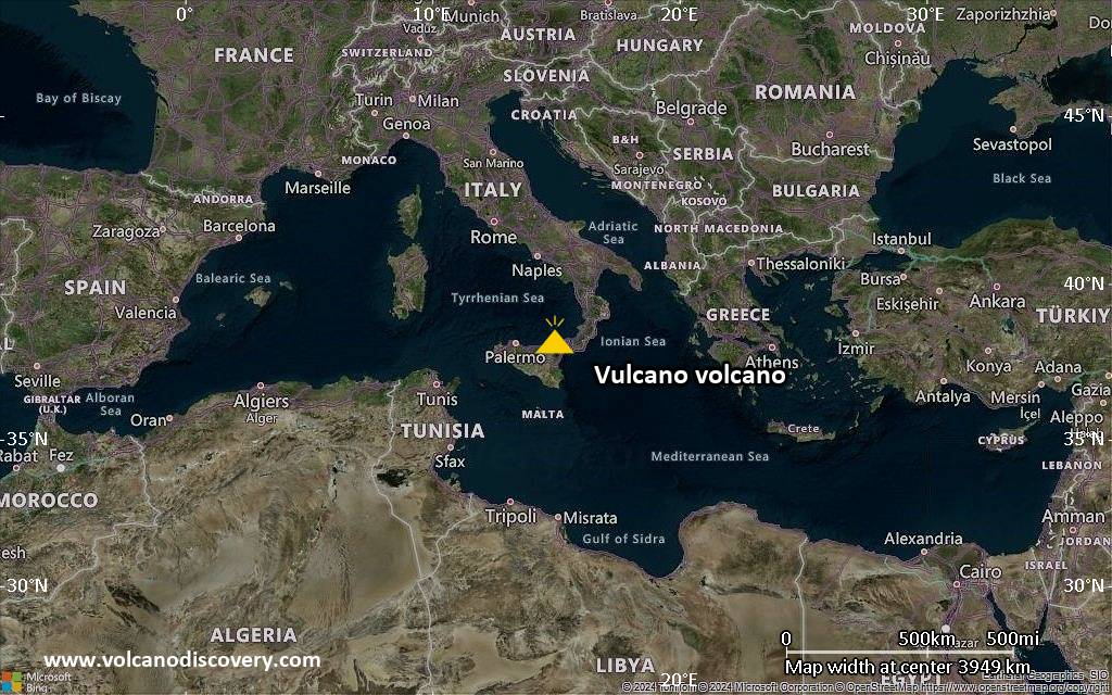 Satellite/aerial-type map of Vulcano volcano (region scale large)