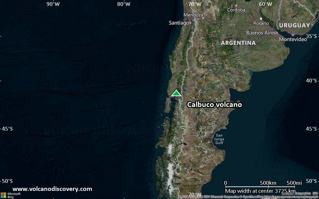 Satellite/aerial-type map of Calbuco volcano (region scale large)