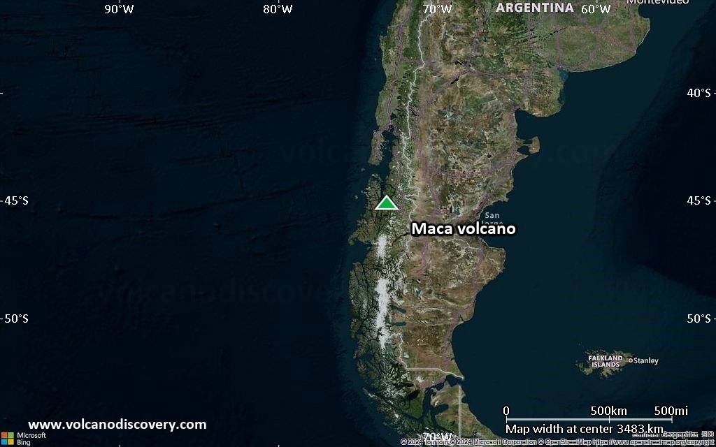 Satellite/aerial-type map of Maca volcano (region scale large)